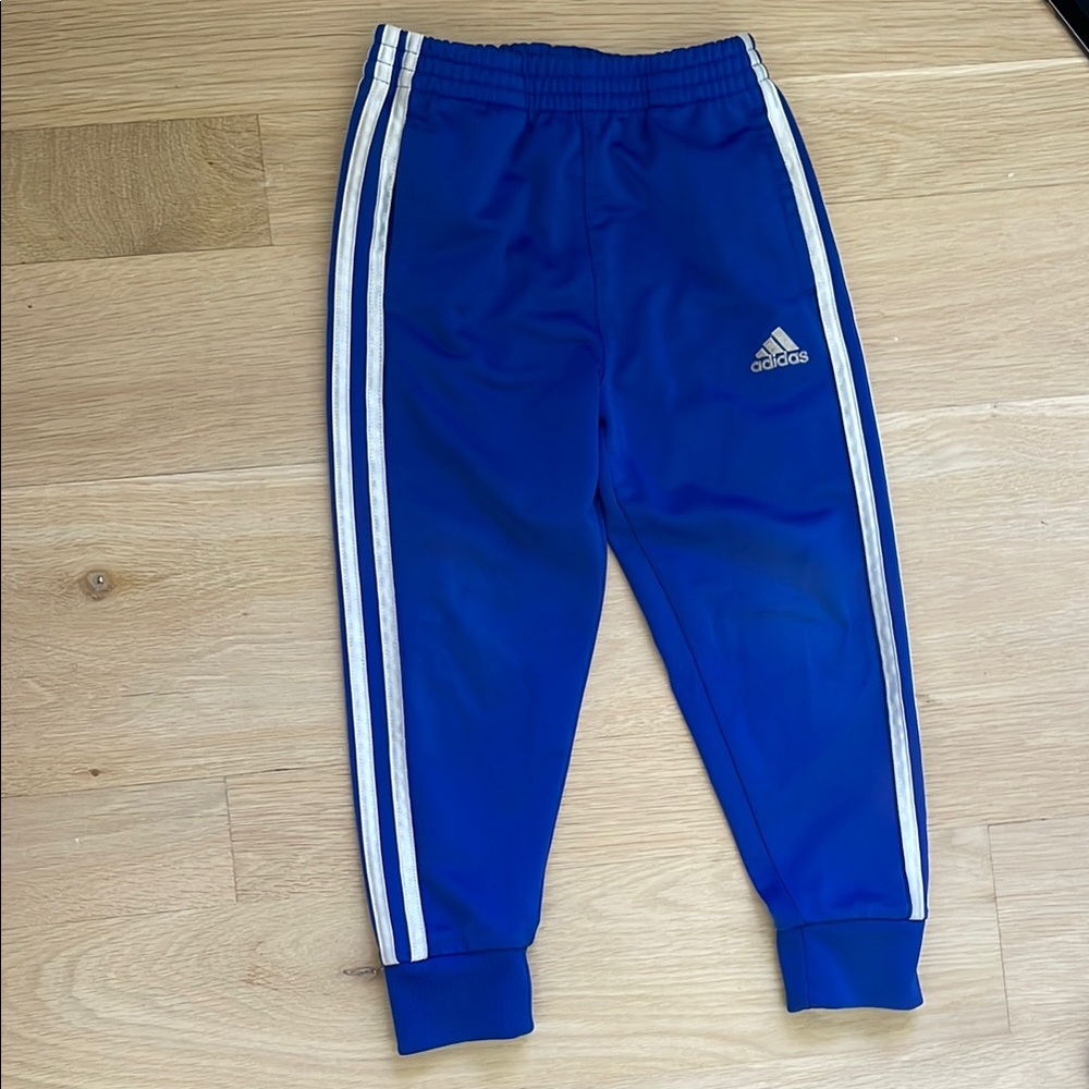 Adidas Blue and White Joggers with Elastic Cuffs